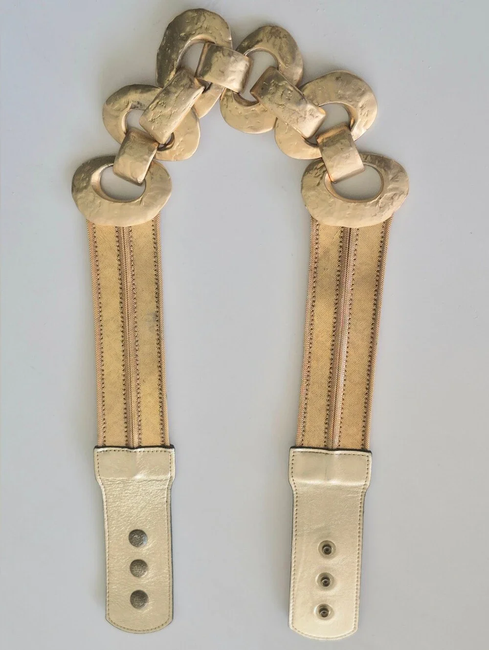 Streets Ahead LaBelle Metallic Gold Hammered Chain Links & Leather Waist Belt